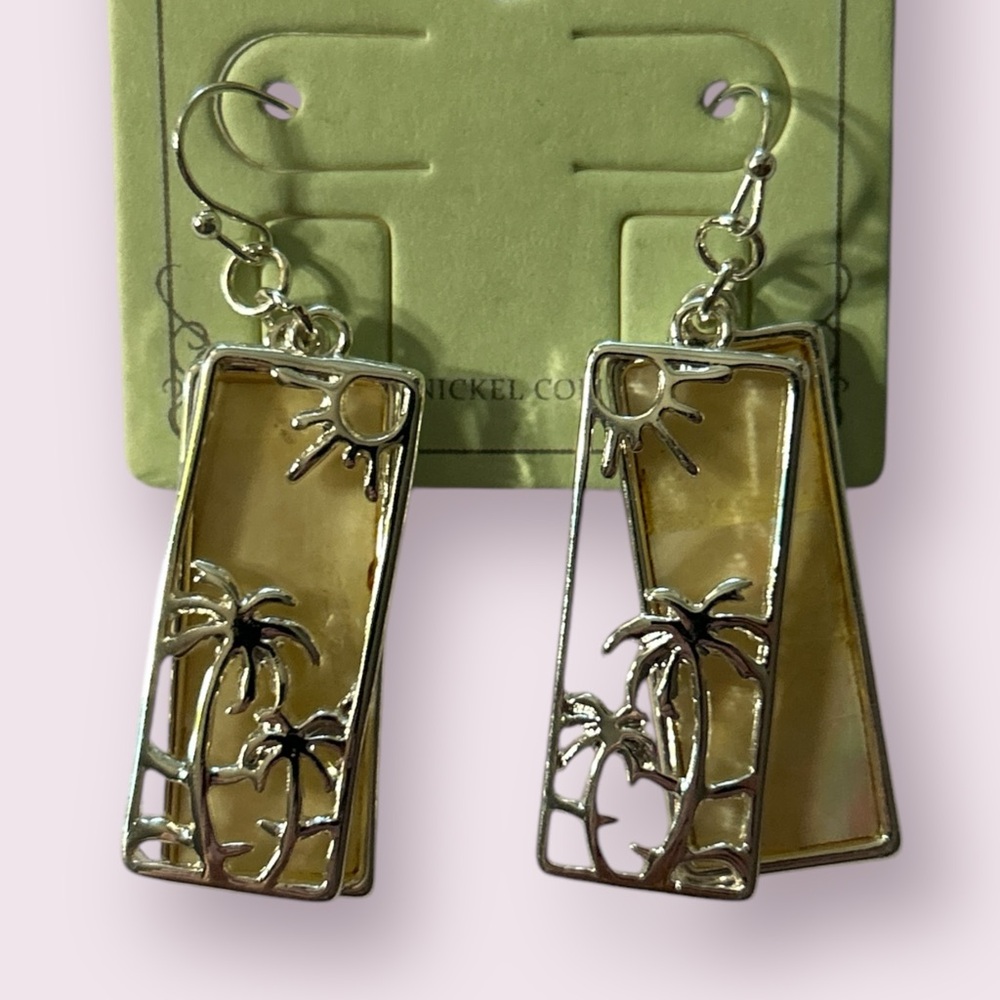 Silver Palm Tree‎ Dangle Earrings